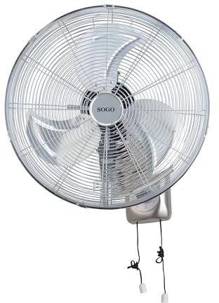 SOGO Ventilador Industrial Potente de Pared Ø45cm|18 con Función de Oscilación, Motor Potente e Inclinación ajustable, Aspas de metal aluminio, Control con cuerda (no mando), 150W…