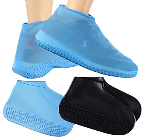 Confezione Da 2 Paia Copriscarpe In Silicone Impermeabili Copriscarpe Biciclette Calzini Impermeabili Copriscarpe In Silicone Riutilizzabili Adatto Per Camminare Nei Giorni Di Pioggia -Nero + Blu