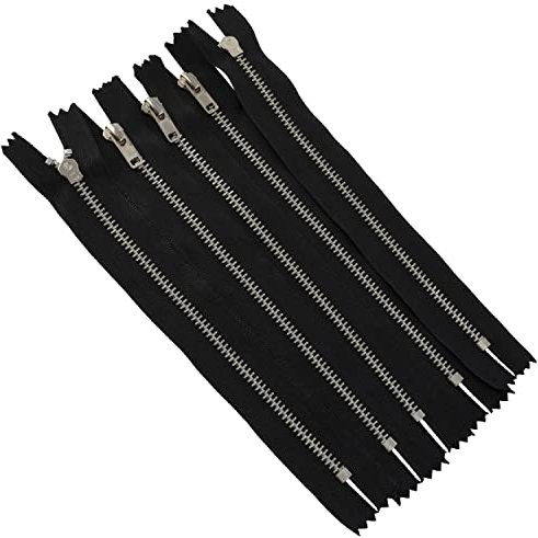 Aerzetix - C61585 - Set di 5 Cerniere Lampo N°4 Non separabili 18cm in Metallo Finitura Cromo - Colore: Nero - tiretto cursore Jeans Gilet pelletteria Cucito Abbigliamento Pantaloni merceria