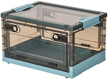 Ergocar Aufbewahrungsbox mit Deckel, Faltbare Kunststoff Aufbewahrungsbox mit Deckel und Rollen, Stapelbare Aufbewahrungsbox Transparente, für Büro, Kinderzimmer, Küche & Wohnzimmer, Teefarbe-grün