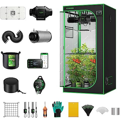 VIVOSUN GIY Growzelt Komplettset 90x90x180cm 200W Vollspektrum Grow Lampe mit Automatischer Ventilation und Zirkulation Smart Grow Tent Kit mit GrowHub E42A Controller