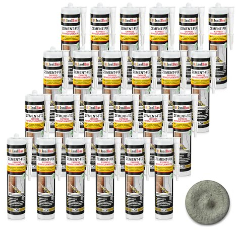 Isolbau Zement-Fix 24 x 300 ml Zementgrau Express Reperaturmörtel - Dichtungsmasse für Fugen & Risse im Innen- & Außenbereich, Kartusche