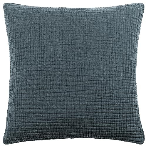 Yard Lark Polyester Filled Cushion (Dusk, 45 x 45 cm) | Soft Minimalistic Textured Muslin Cotton Decorative Pillow