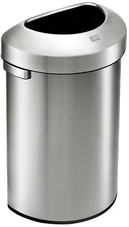 PROREGAL Stilvoller halbrunder offener Abfallsammler aus gebürstetem Edelstahl | 80 Liter, HxBxT 75x50x35cm | Silber