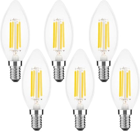 OUKAJO E14 SES LED Candle Light Bulb,40W Equivalent,Small Screw Light Bulbs 4W, 2700K Warm White, Energy Saving, 6 Count (Pack of 1)