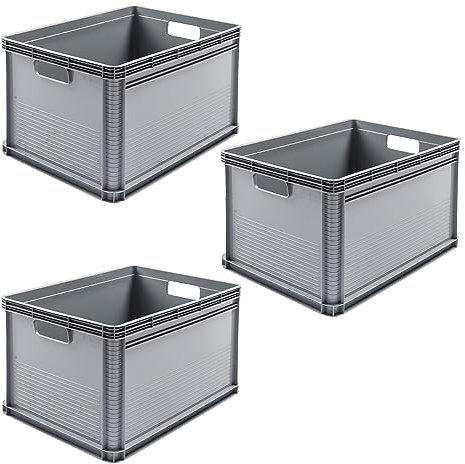 keeeper Transportbox-Set, 3 x 64 l, Stapelbar, Polypropylen, Robert, Nordic Grey (Grau)