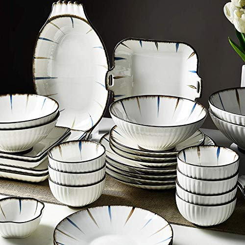 Eleganti piatti piani, servizi piatti in ceramica, set di stoviglie in stile giapponese da 31 pezzi