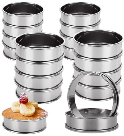 APACALI 20 PCS Crumpet Rings, 8cm & 10cm Crumpet Rings Non Stick, Double Rolled Tart Rings, Stainless Steel Cooking Rings for Baking Cookie Desserts Pancake Muffin, Silver