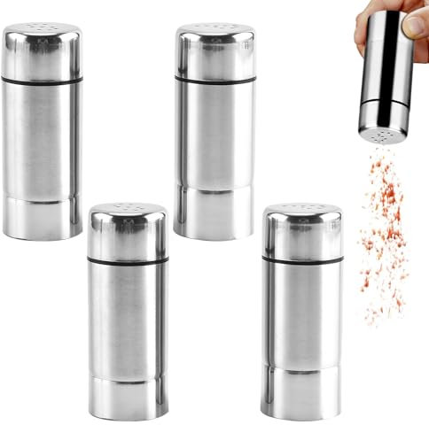 Salero y Pimentero Juego de 4 Pequeño Acero Inoxidable Especias Sal y Pimienta Shaker Salero y Pimentero de Acero Inoxidable Juego de Salero Salero y Azucarero Cocina Salero Pequeño Pimentero
