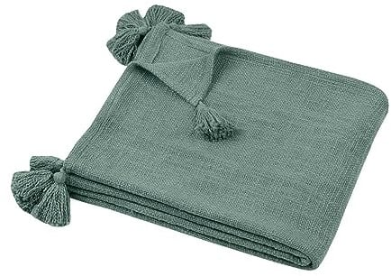 Lovely Casa Sanchez Plaid Salbei mit Pompons, 125 x 150 cm