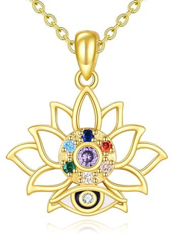 VONALA Evil Eye Lotus Chakra Halskette 14k Gold vergoldet Sterling Silber Mandala Anhänger Schmuck zierlich Yoga Geschenke für Frauen
