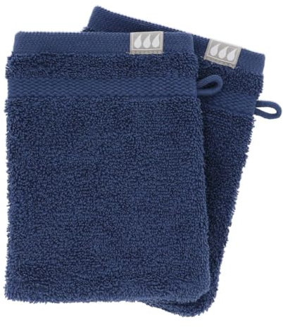 TENDANCE - Set de 2 Gants de Toilette 15x21 cm 100% Coton - Bleu Marine