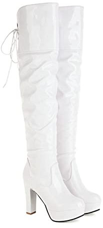Donna Allungare Stivali da sopra al Ginocchio con Tacco Alto E Plateau,Bianca,40 EU