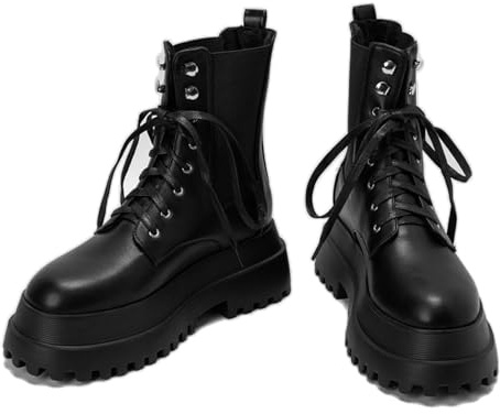ENWIND Damen Plateau Gothic Schnürstiefeletten Blockabsatz Nieten Biker Leder Stiefel Punk Chelsea-Stiefel