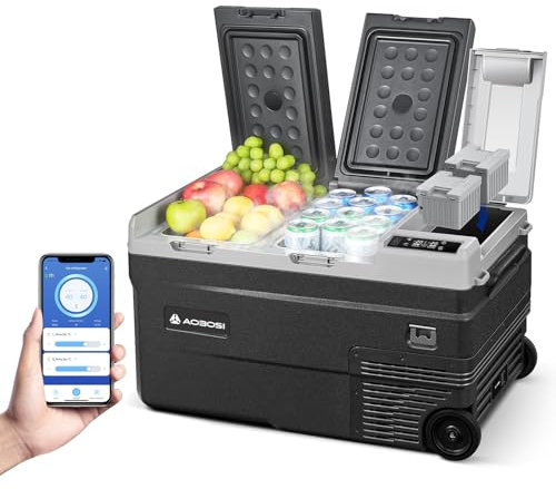 AAOBOSI Nevera Portatil 34L, Zona Dual Nevera -20℃ - 20℃, Nevera 12V Compresor Para Taller, Hogar, Camping, Viaje, Automóvil, Puede utilizarse con batería recargable(Batería no incluida)