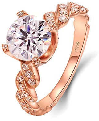 Lieson Verlobungsringe Damen, Rotgold Ringe Frauen 585 14K Verdreht Rund Moissanit 2ct Trauringe Rotgold Große 58 (18.5)