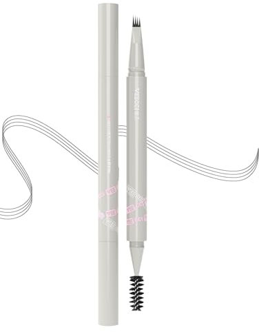 VEECCI 2025 New Microblading Eyebrow Pencil - 3D Waterproof Liquid Pen, Dual-Ended Eye Brow Pencil with 4-Fork-Tip & Precise Brush-Tip - Smudge-Proof & Long-Lasting Natural Defined Eyebrows (Brown)