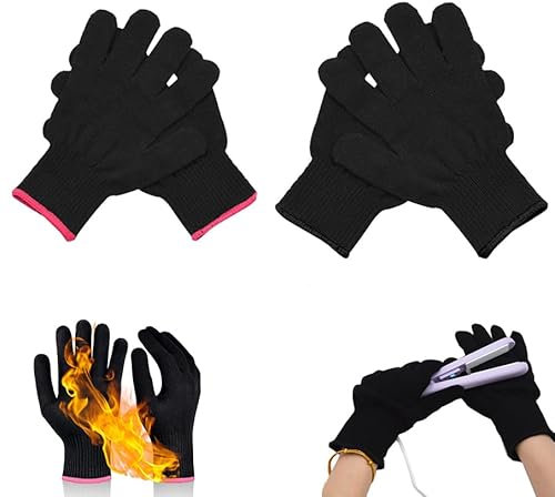 2 pairs Heat Gloves For Hair Styling, professional heat-resistant gloves with silicone insulation pads and silicone anti slip protrusions for hairstyle design, suitable for travel and family salons