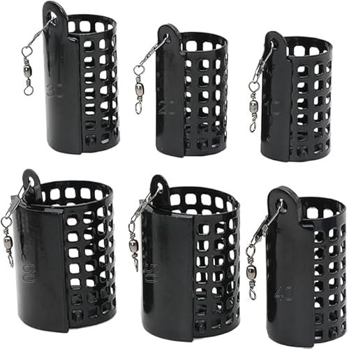 AMJKEJI 6 Stück Futterkorb Angeln, Futterkorb Feeder, Fishing Futterkorb, Futterkorb Eckig mit Gewichte und Wirbel Snap 10/20/30/40/50/60g Rund Feederkorb Bleifrei Wiederverwendbar