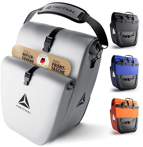 FREITHAL - Vollreflektierende Gepäckträgertasche mit Fronttasche [33L] - Verwendbar als Gepäckträgertasche & Umhängetasche - 100% wasserdichte & Reflektierende Fahrradtasche Gepäckträger - Bike Bag