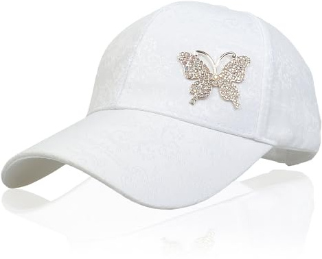 NiceYnn Women Print Flower Rhinestone Butterfly Baseball Hat Charm Sun Hat | Bling Gem Decor Adjustable Peaked Sun Hat Pre-curved Bill Snapback Cap Casual Outdoor Sports Golf Visor