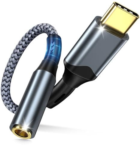 bakibo Adaptador USB C a Jack 3.5mm, Aux USB C a Jack 3.5 Audio Adaptador Auriculares Tipo C con DAC Chip Compatible con Sam Sung Galaxy S22 S21 S20, i Pad Pro, MacBook, Pixel-Plateado Dorado