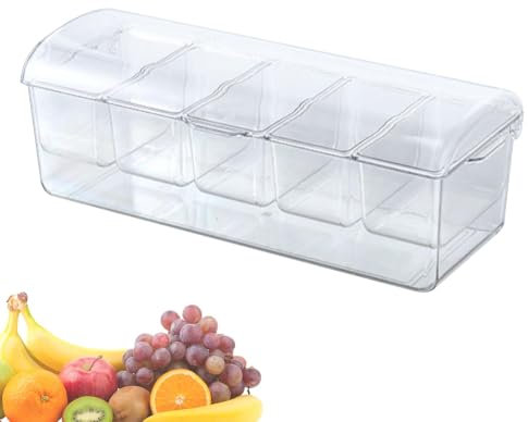 Bandeja para condimentos con tapa,Bandeja para condimentos para hielo - Contenedor para servidor enfriado con hielo - Organizador transparente para servidores de condimentos sobre hielo con 5 comparti
