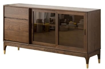 DIANXI Buffetschrank Retro Einfaches Nussbaum-Sideboard for Küche, Haushalt, Massivholz, Wandschrank, Eingangsbereich, Eingangsschrank Besteckschrank