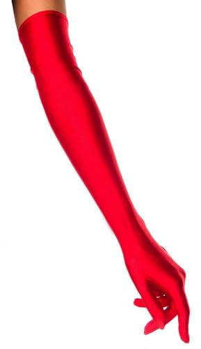 Frauen Rote Wetlookhandschuhe lang elegante Handstulpen aus Satin glänzend Armstulpen Wetlook