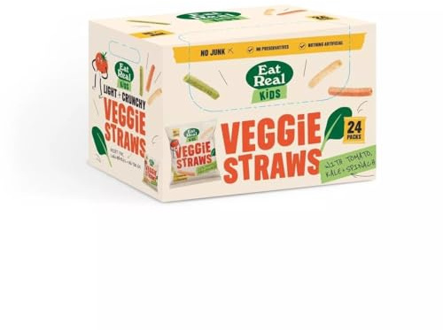 Eat Real Veggiee Straws 20g - with Spinach, Kale and Tomatoes (24 Pack Full Box))