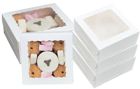 6 inch White Bakery Box with Window, 15 x 15 x 6 cm 6x6x2.5 inches Pie Pastry Boxes, Paper Cookie Boxes Donuts Boxes Gift Treat Boxes for Cookies,Pies, Tarts, Pastries,Cake, Macaroons (12)