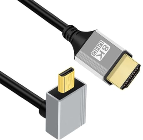 CY 90 Degree Up Angled Micro HDMI 2.1 Ultra Thin HDTV Cable 8K 4K Hyper Super Flexible Slim Cord Type-A to Type-D for Camera HDTV 50cm