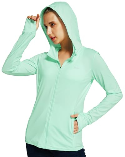 WILLIT Damen Laufjacke UPF 50+ Sonnenschutz Hoodie Full Zip Leichte Sportjacke Langarm Schnelltrocknend Atmungsaktiv UV Jacke für Wandern Yoga Reisen
