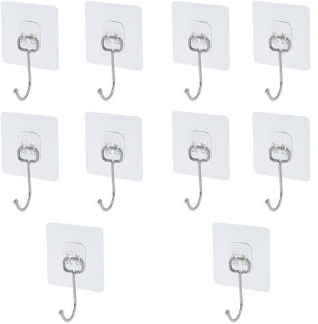 SNZ Crochet Adhésif Mural - Lot de 10 Crochets Adhesifs Transparent Auto Adhesif (max 10kg) pour Accroche Tableau sans Perçage, Crochet Porte, Fixation Murale sans Perçer, Accroche Torchon Cuisine