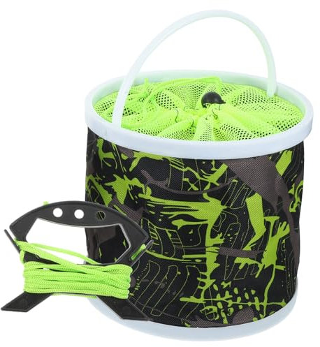 MOBUTOFU Faltbarer Eimer Aus Robustem Und Canvas Für Angeln Camping Und Wandern Auslaufsicherer Angelbehälter Mit Netzdeckel Für Fischvorrat Und Aufbewahrung Leicht Zu Reinigen Und