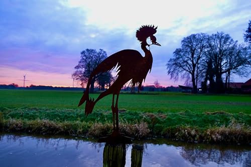 Illumino Gartenstecker Kranich - Reiher XXL - Lebensgroß Naturrost Vogel Deko, Gartendeko in Rostoptik, Dekostecker Metall für Garten Teich Beet