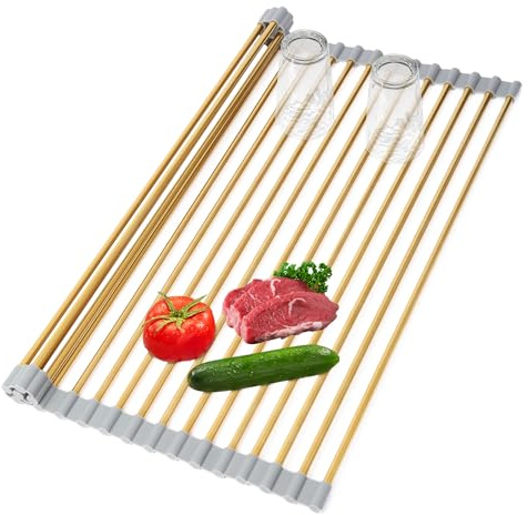 HAYAWEY Escurridor de Platos Enrollable Dorado Extra Grande – Acero Inoxidable