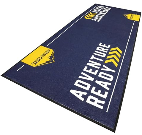 BikeTek Adventure Series Motorcycle Workshop Pit Garage Mat Blue Yellow Compatible With Husqvarna Adventure Bikes 190 x 80 cm