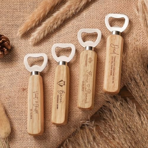 Abridor de botellas de madera personalizado, grabado con láser, regalos para papá, novio, propuesta de padrinos de boda (50 unidades)
