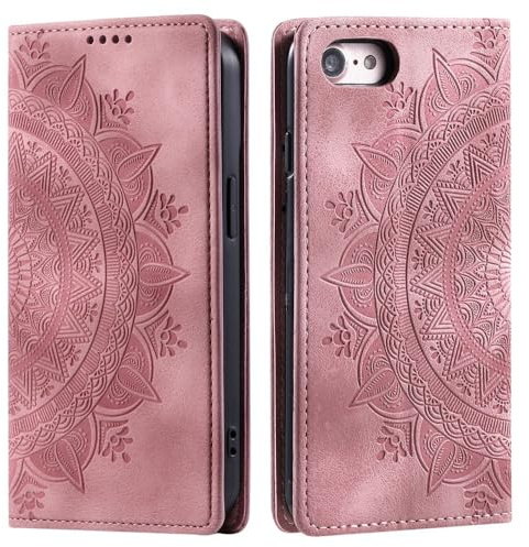 CoverKingz Handyhülle kompatibel mit iPhone 16e - Handytasche mit Kartenfach Wallet Case Cover - Handy Hülle klappbar Motiv Mandala Rose