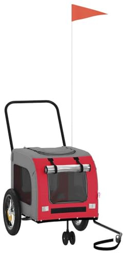 vidaXL Fahrradanhänger für Haustiere Rot und Grau 124,5 x 63,5 x 53 cm, Garten & Terrasse, moderner Hundetransport, mobiler Haustiertransport, Flexibles Reiseequipment für Begleiter.