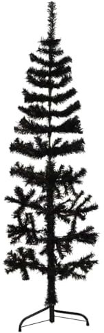 Home & Garden Furniture-Slim, albero di Natale artificiale con supporto, nero, 120 cm