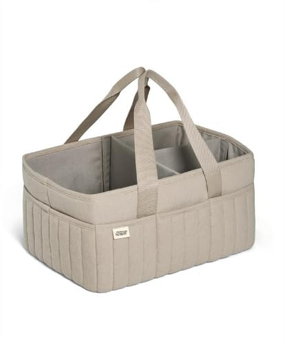 Mamas & Papas Nappy Caddy - Cashmere Waffle | Textured Waffle Fabric Design, Multi-Compartment Interior, Durable Carry Handle, Portable Nursery Organizer