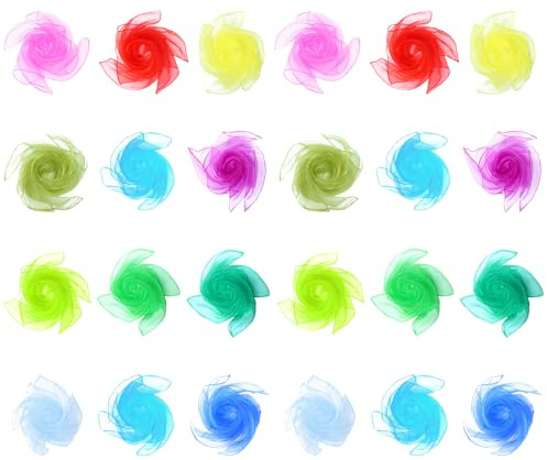 PLLYPE 24 Stück Jongliertücher, 60×60cm Chiffontücher, Bunte Tücher Baby, Chiffontücher Gymnastiktücher für Kinderaufführungen wie Tanz Kinderfeste Sinnesaktivitäten (12 Farben)