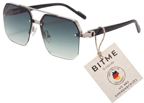 BitME Solutions Vintage Sonnenbrille Damen & Herren – Große Rechteckige Gläser – Retro Oversized Brille im 90er Jahre Design – UV400 Schutz