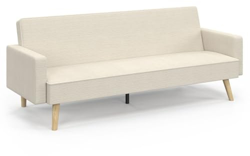 IDMarket - Skandinavisches gerades 3-Sitzer-Sofa, umwandelbar, LARS Cord beige