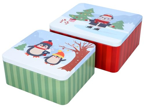 Gebäckdosen-Set Winter Market groß - Birkmann - 21 x 19 x 9 cm, Weißblech, eckig, 2er Set, ineinander verstaubar, mit Deckel, Weihnachten Gebäckdose, Keksdose Metall
