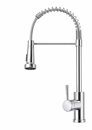 MELTA.® Robinet Cuisine Chrome Poli avec Douchette Extractible – Mitigeur Évier Arc Élevé Pivotant 360° – Finition Chromée – 2 Modes de Pulvérisation – Ressort Flexible – Installation Facile