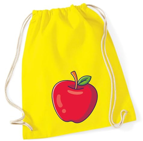 Huuraa Turnbeutel Apfel Comic Geschenk | Sportbeutel 12 Liter Yellow Baumwolle Gelber Rucksack Geschenkidee Unisex Beutel mit Kordelzug Baumwollbeutel
