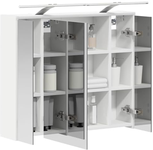 vidaXL Badezimmerspiegelschrank Weiß 73,5 x 16 x 62,5 cm Holzwerkstoff, Moderne Badezimmer, rechteckiger Stauraum, Wandregal, doppelseitiger Spiegel, Flexibles Möbel